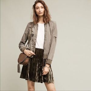 Anthropologie Maeve Skirt Above the Knee Crushed Velvet Olive Green 4